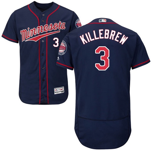 Twins #3 Harmon Killebrew Navy Blue Flexbase Authentic Collection Stitched MLB Jersey - Click Image to Close
